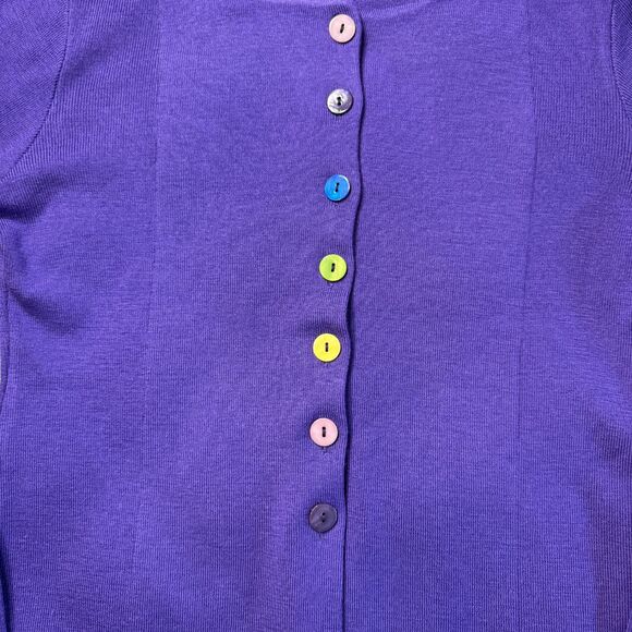 Italian Merino Wool Cardigan Sweater Womens Large Purple Buttons Sara Meghnagi - Picture 11 of 13